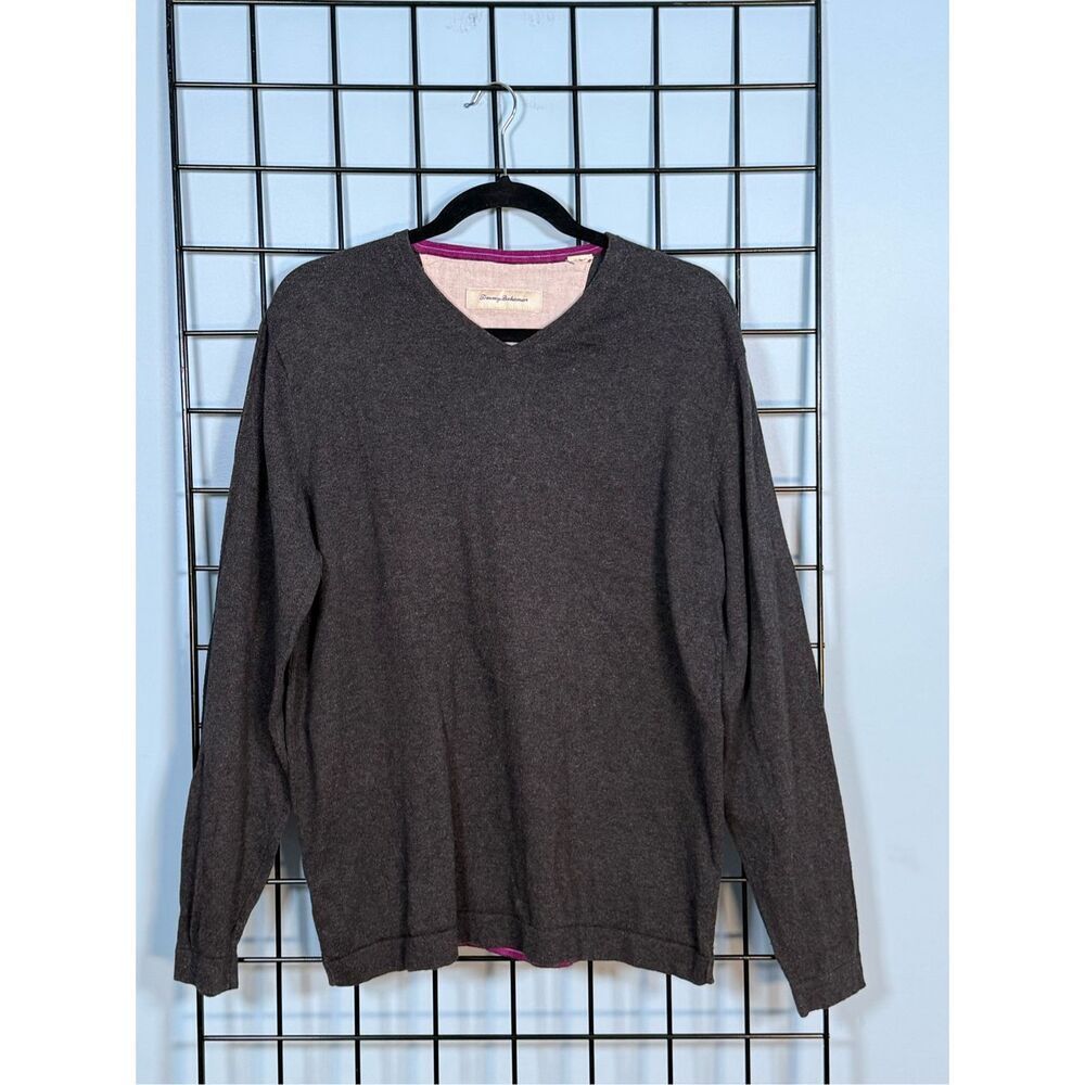 Tommy Bahama V-Neck Cashmere Sweater Mens L Gray Coastal Preppy Quiet Luxury
